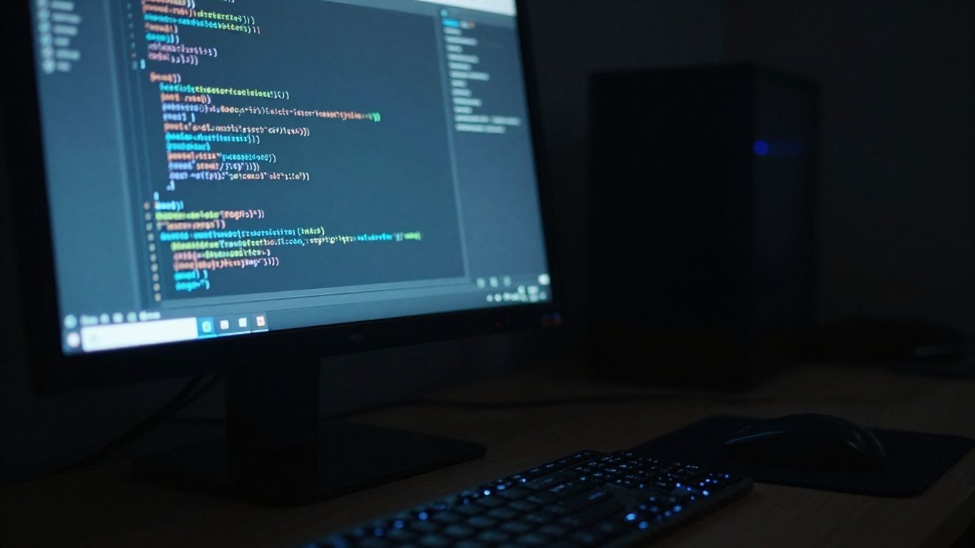 Monitor z kodem na biurku