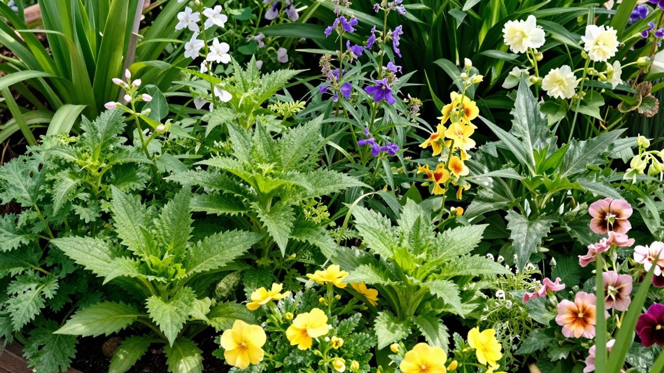 Vielfältige Pflanzen in einem sonnigen Gartenbeet