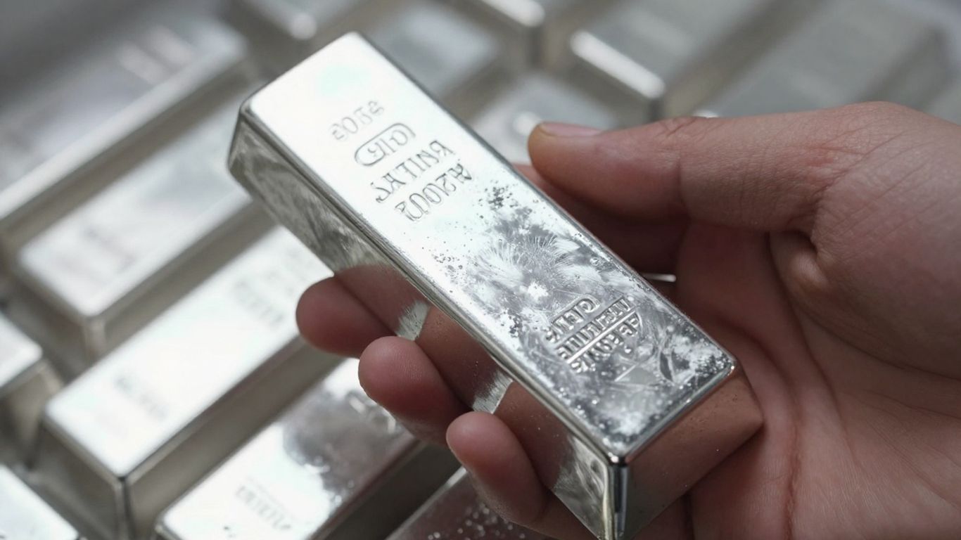 Main d'une personne tenant une barre d'argent.