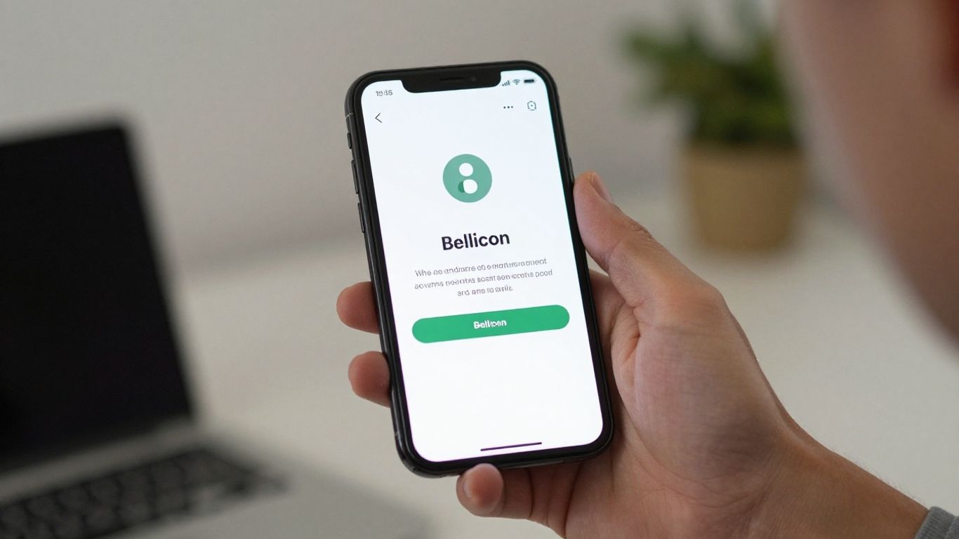 Hand holding phone with bellicon login screen