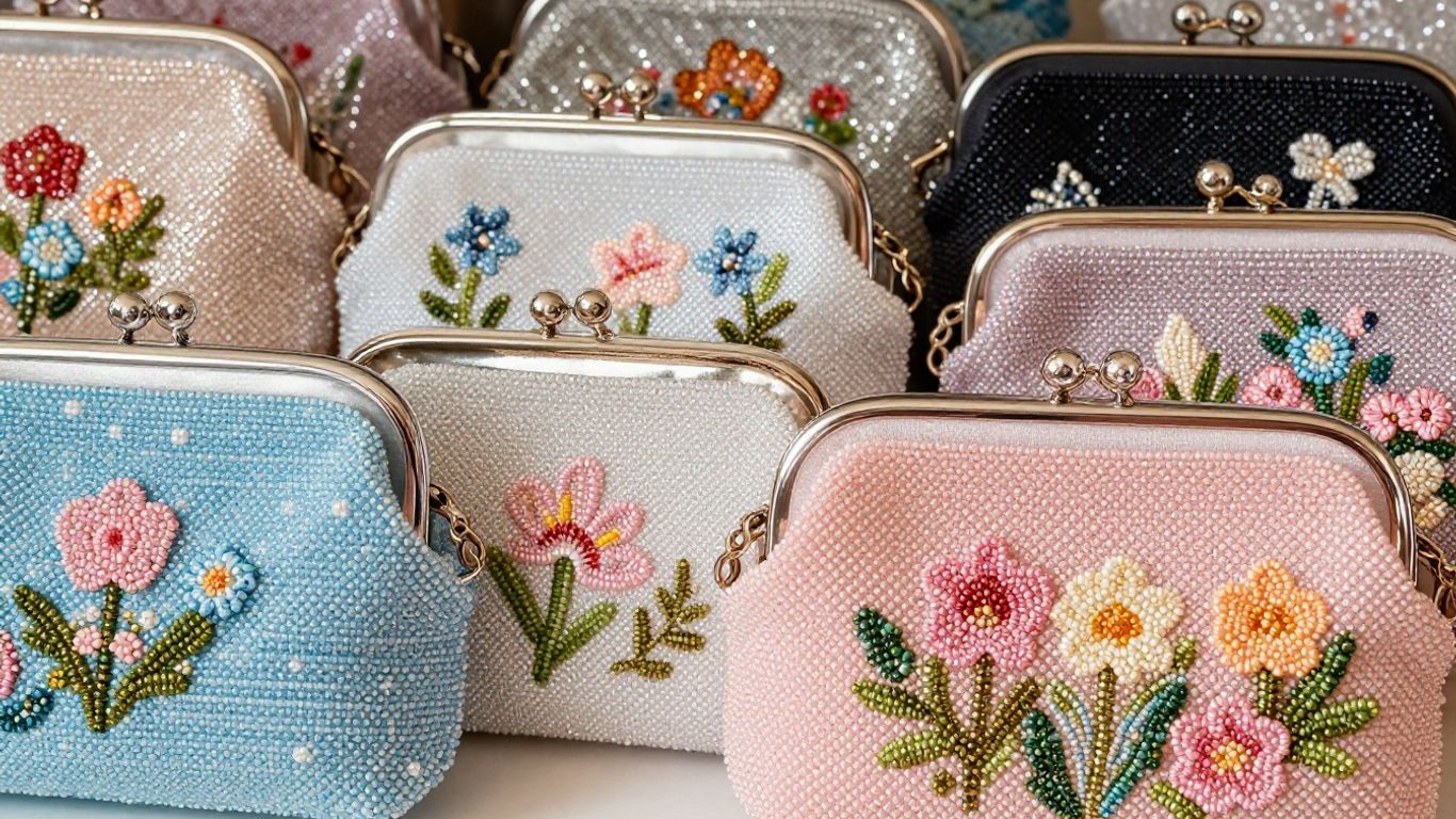 Collection of whimsical and feminine beaded purses.