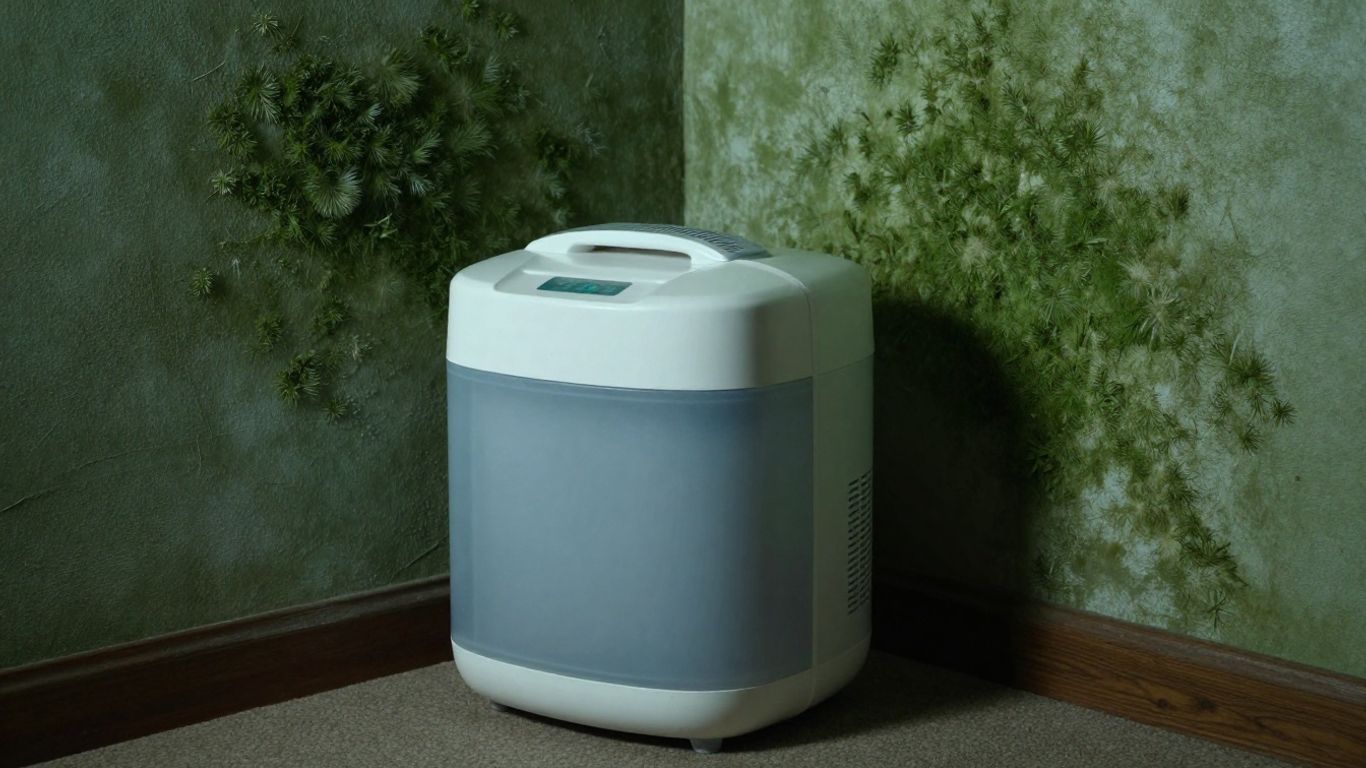 Dehumidifier combating mold growth on a wall.
