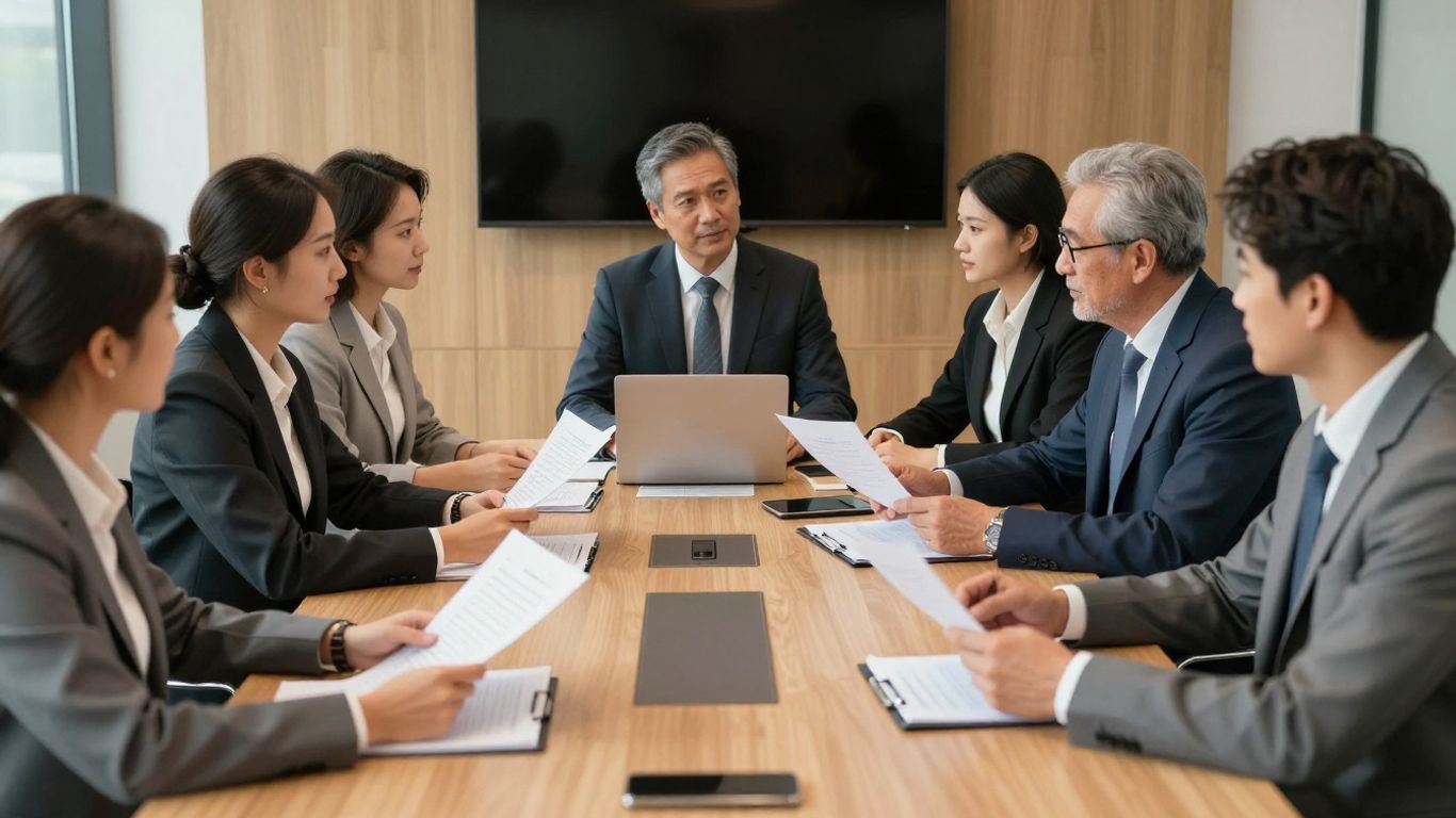 International colleagues preparing for a formal business meeting