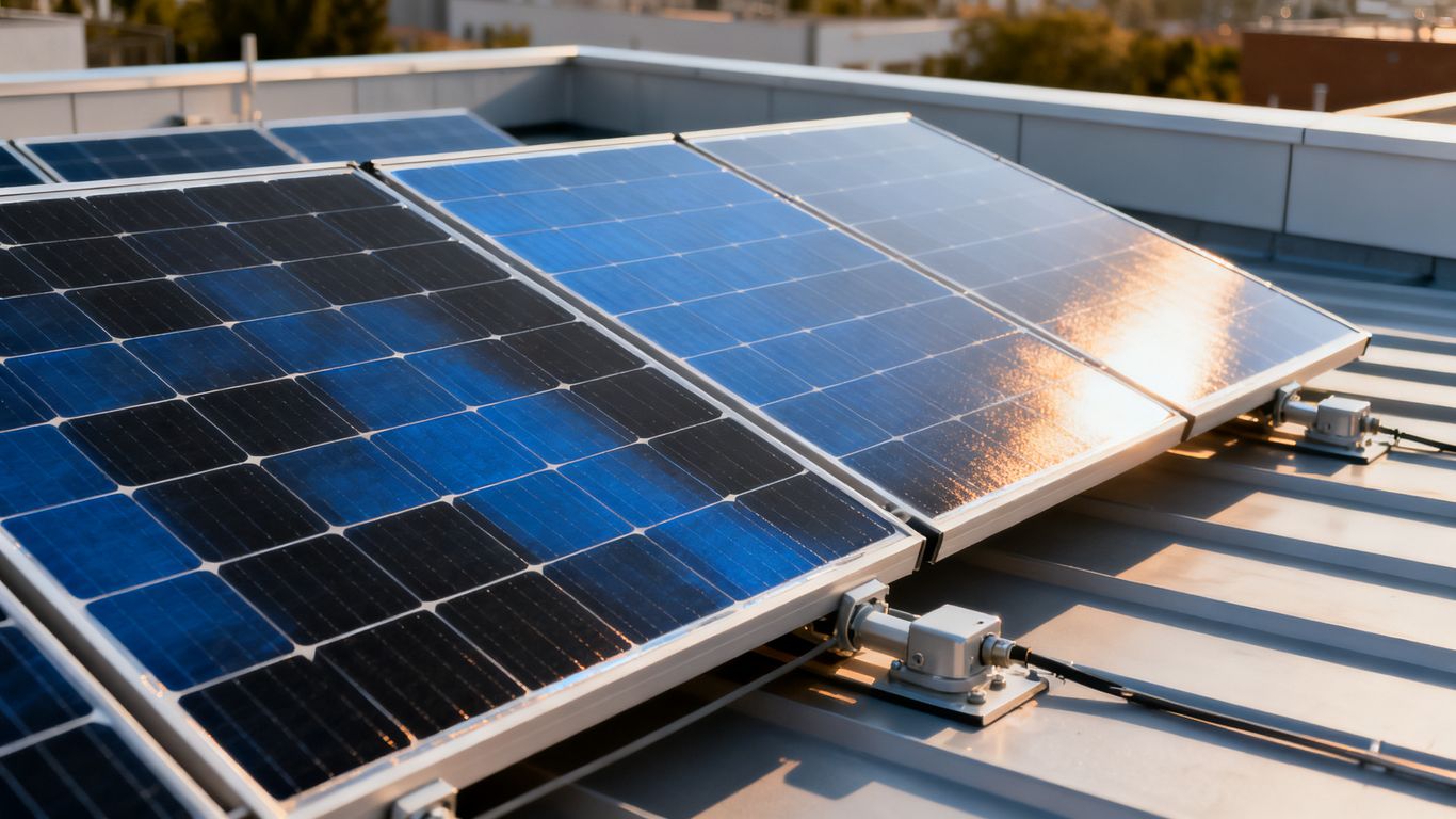 Rangée de panneaux solaires sur toiture moderne