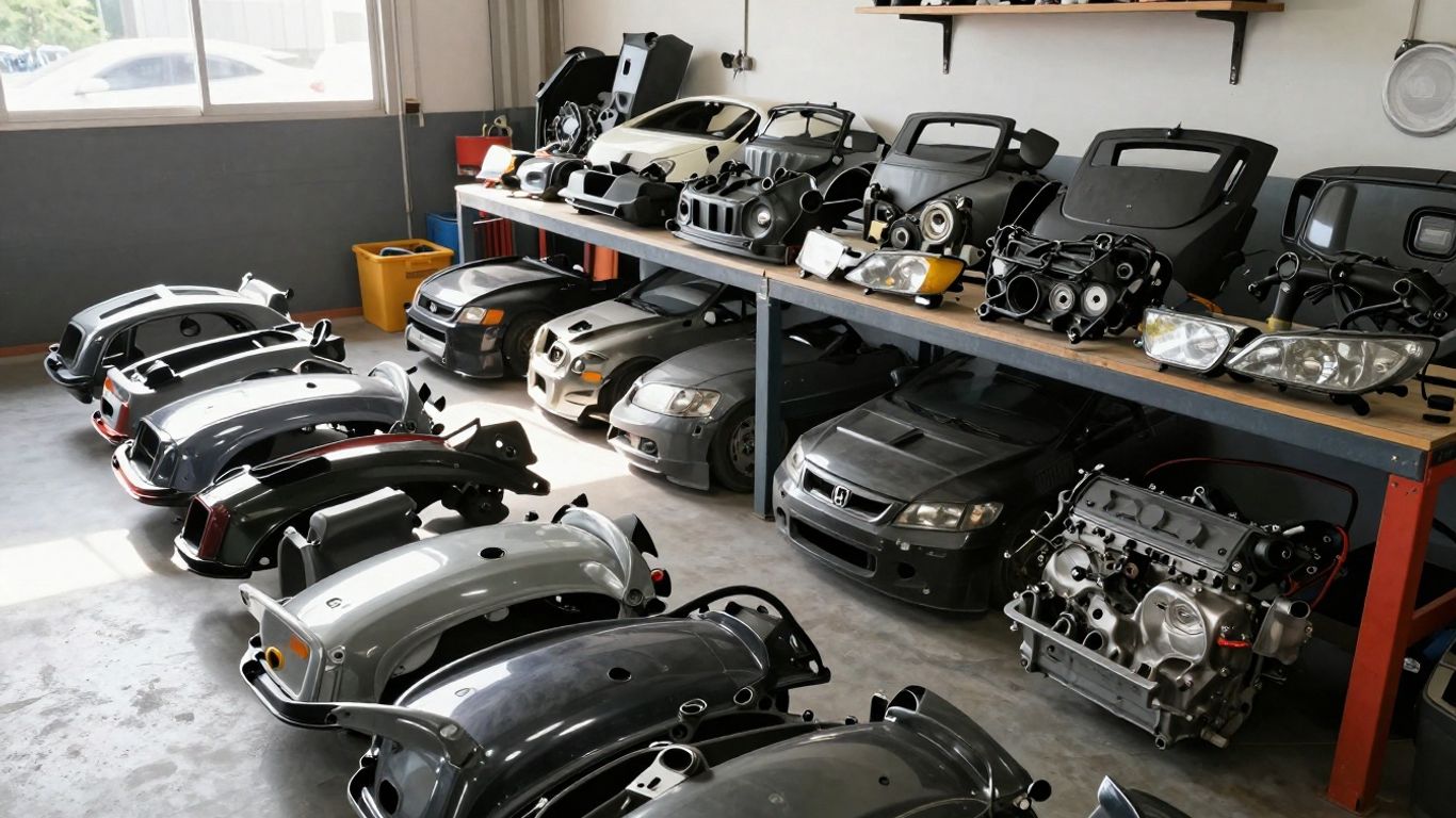 Honda car parts in a workshop