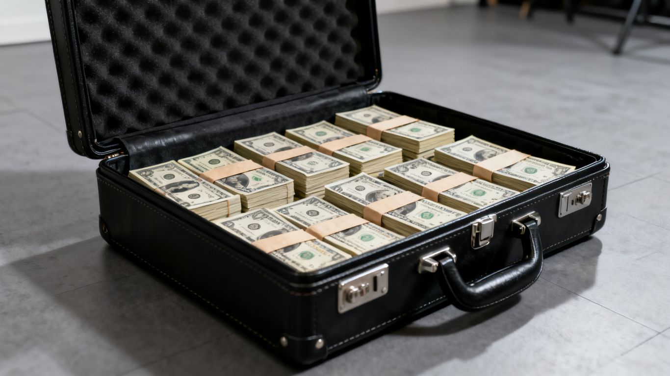 Durable briefcase filled with full series prop money