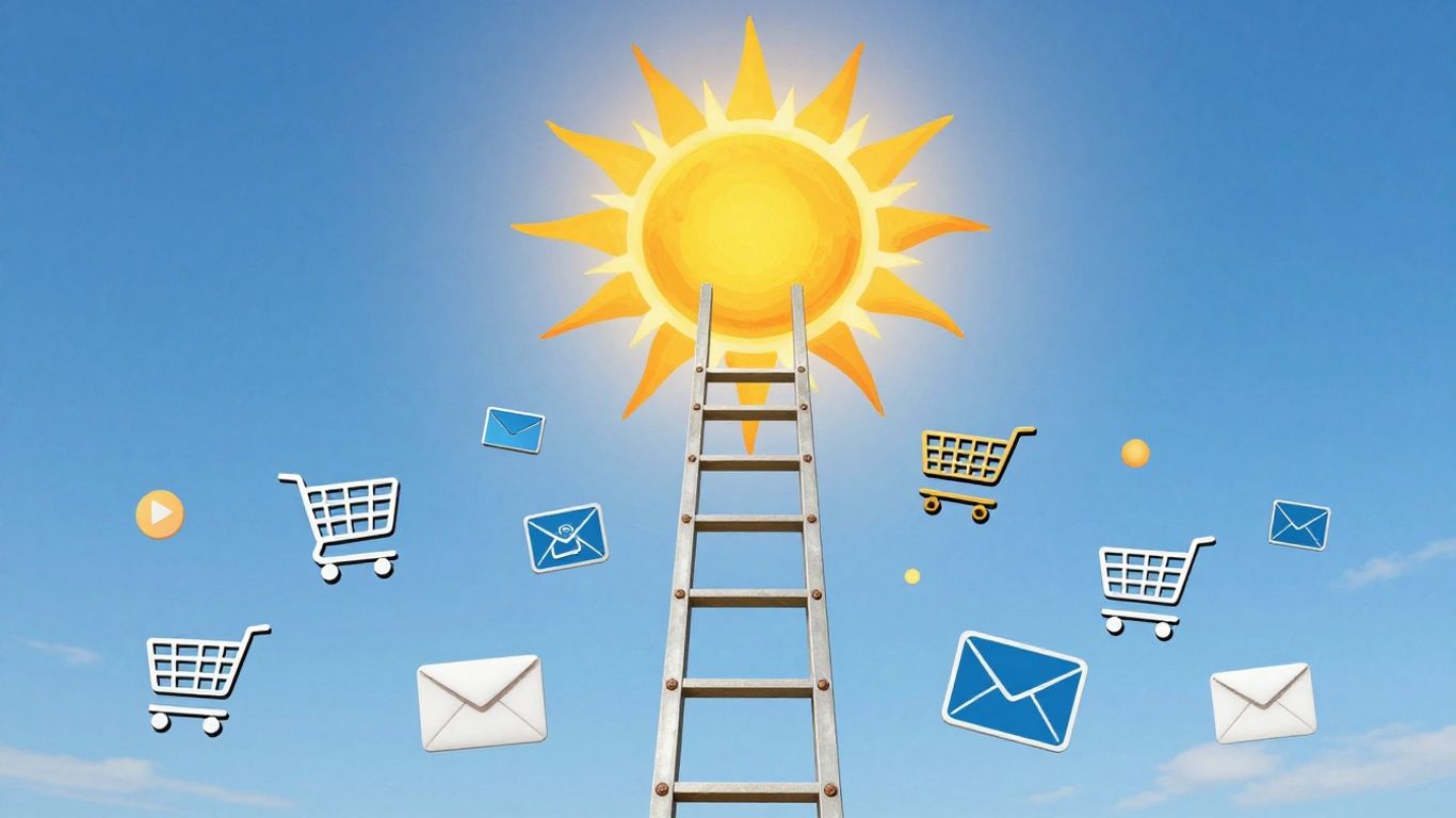 Affiliate marketing value ladder with digital icons.