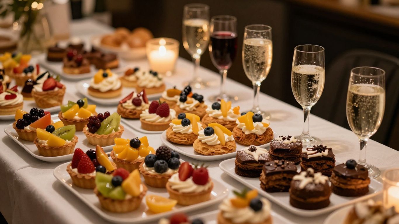 Desserts and non-alcoholic drinks on a table