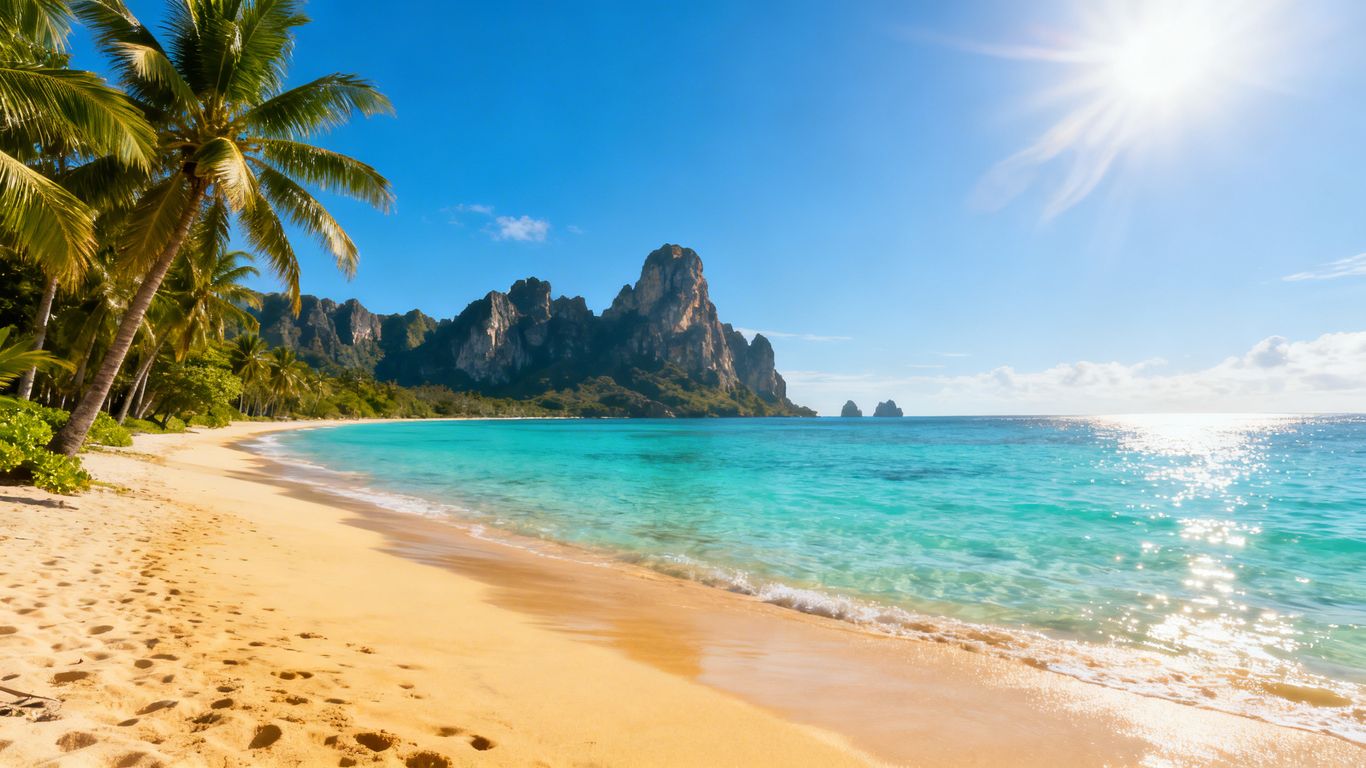 Beautiful beach in Los Cabos with palm trees and ocean.