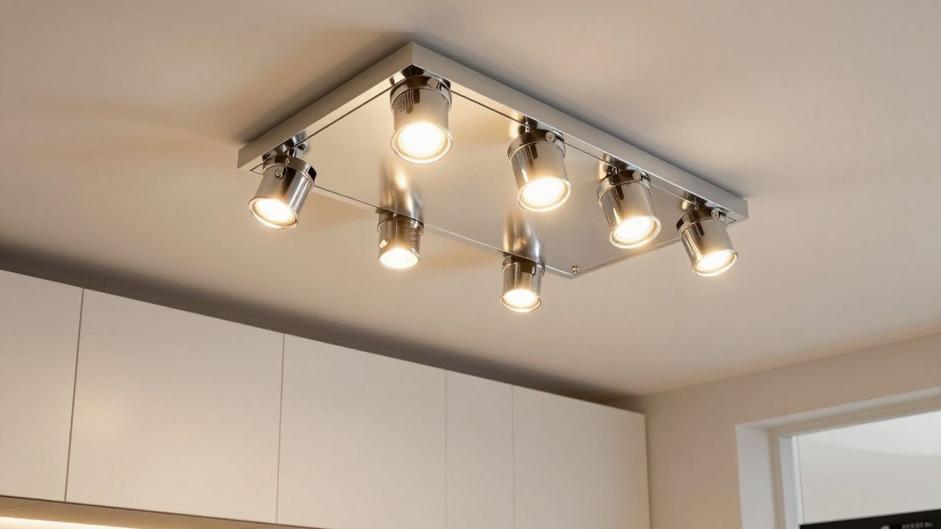 Thea GU10 LED 6 spotlight ceiling plate in a modern kitchen.