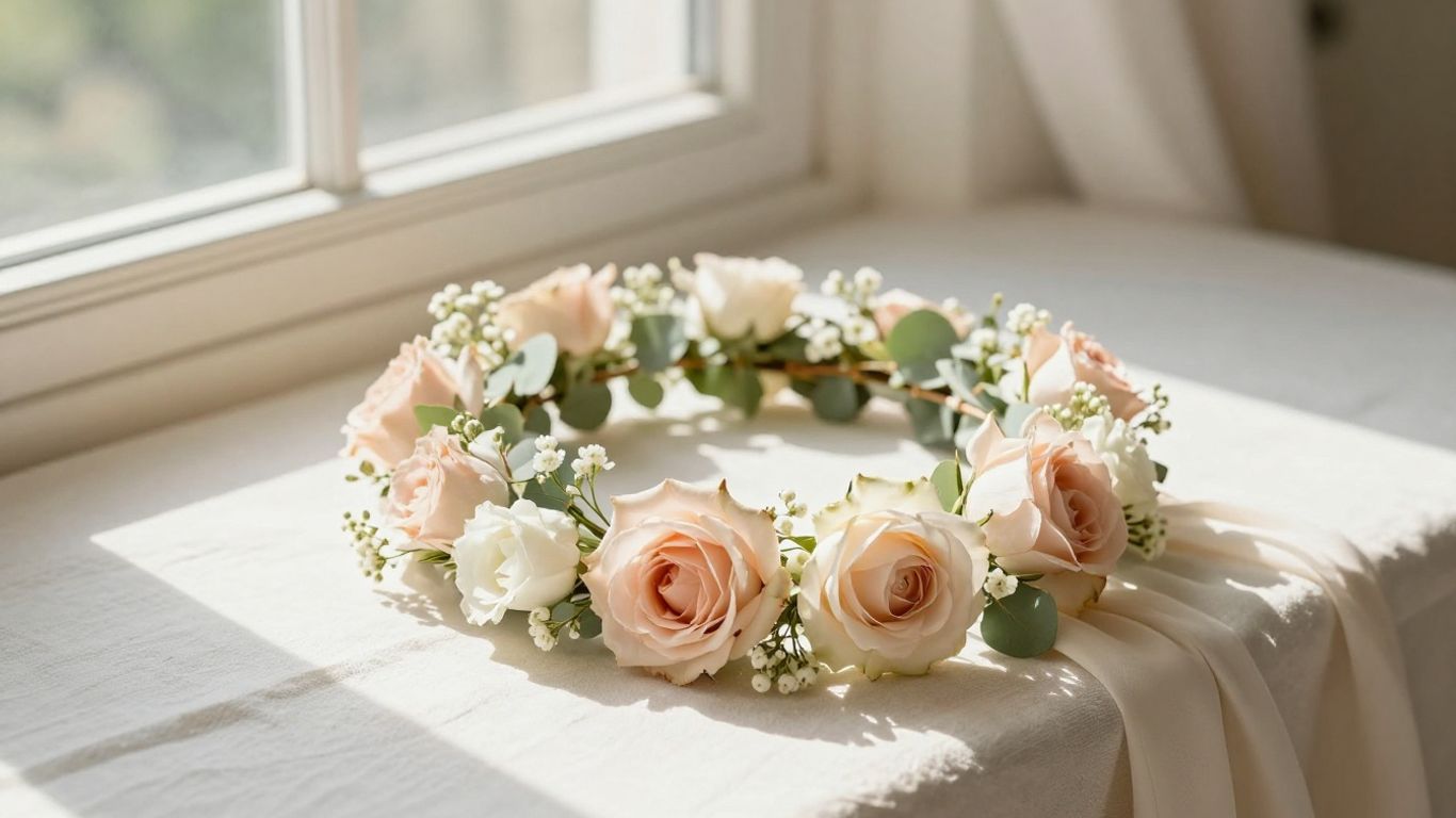 Pastel flower crown beside coordinated outfit