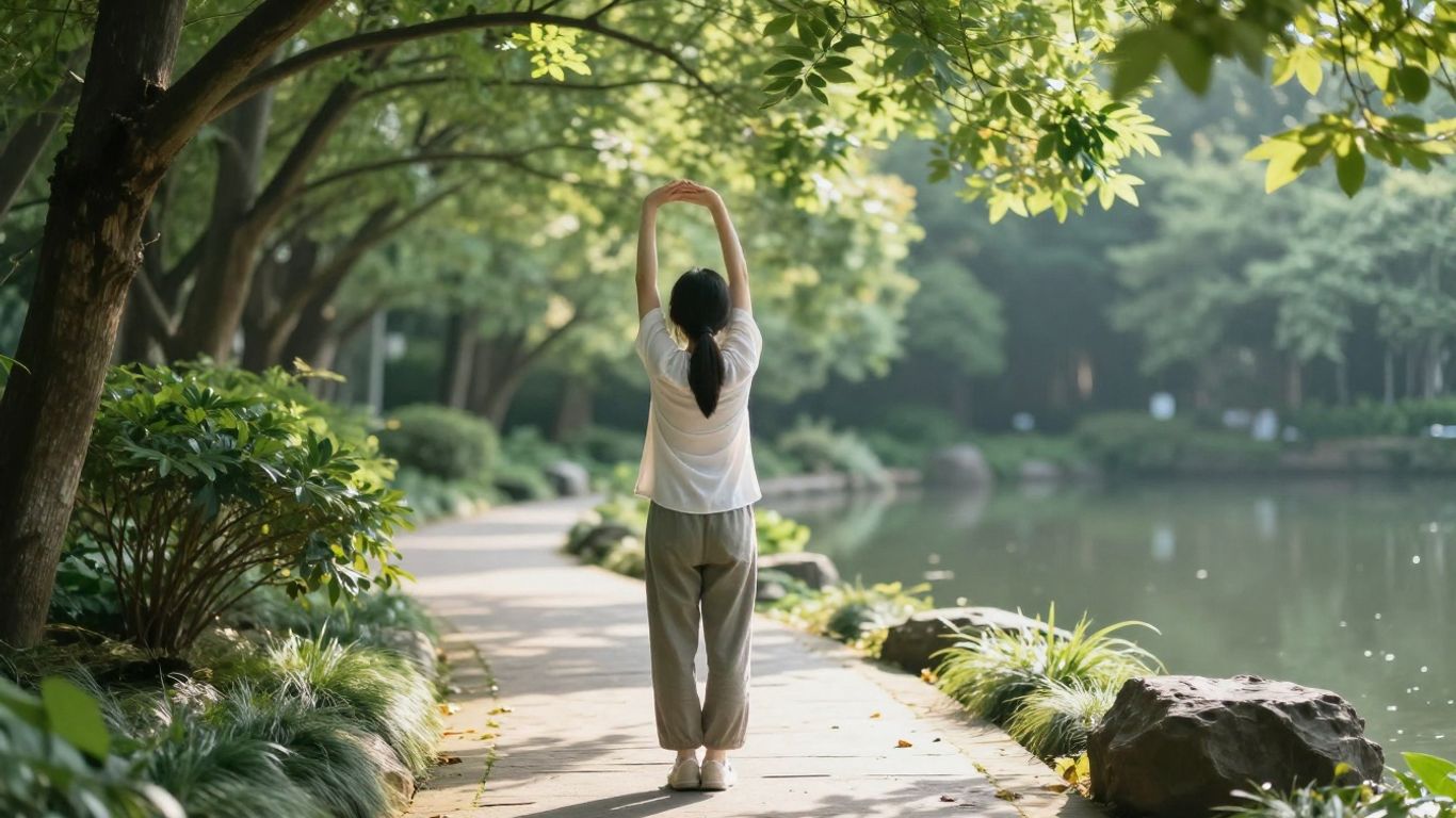 Person stretching in nature, natural fibromyalgia treatment