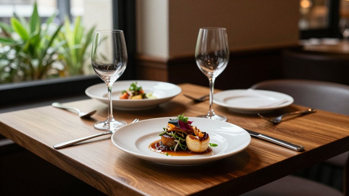 Elegant Melbourne restaurant dishes on a dining table