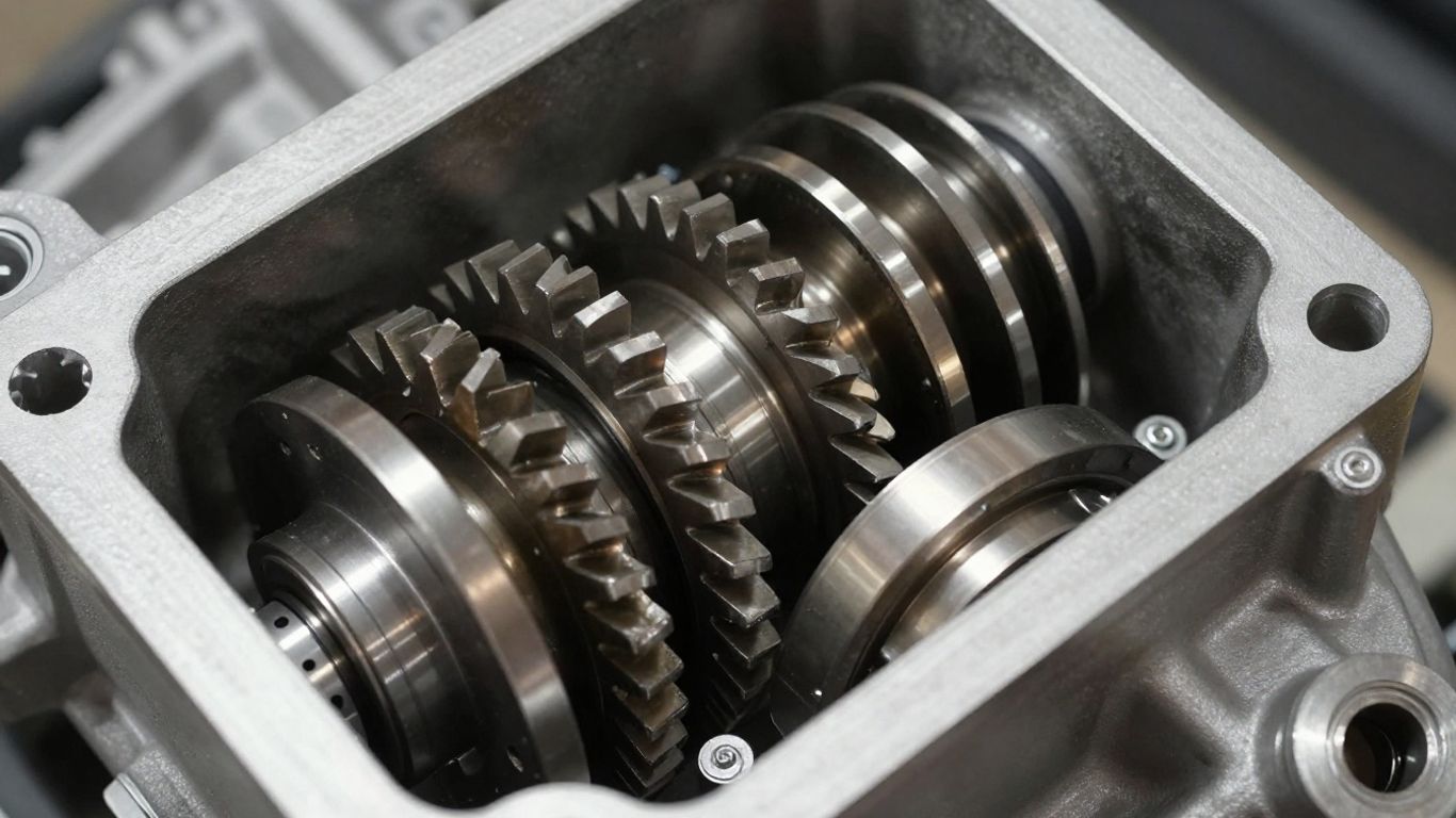 Automotive gearbox with visible gears