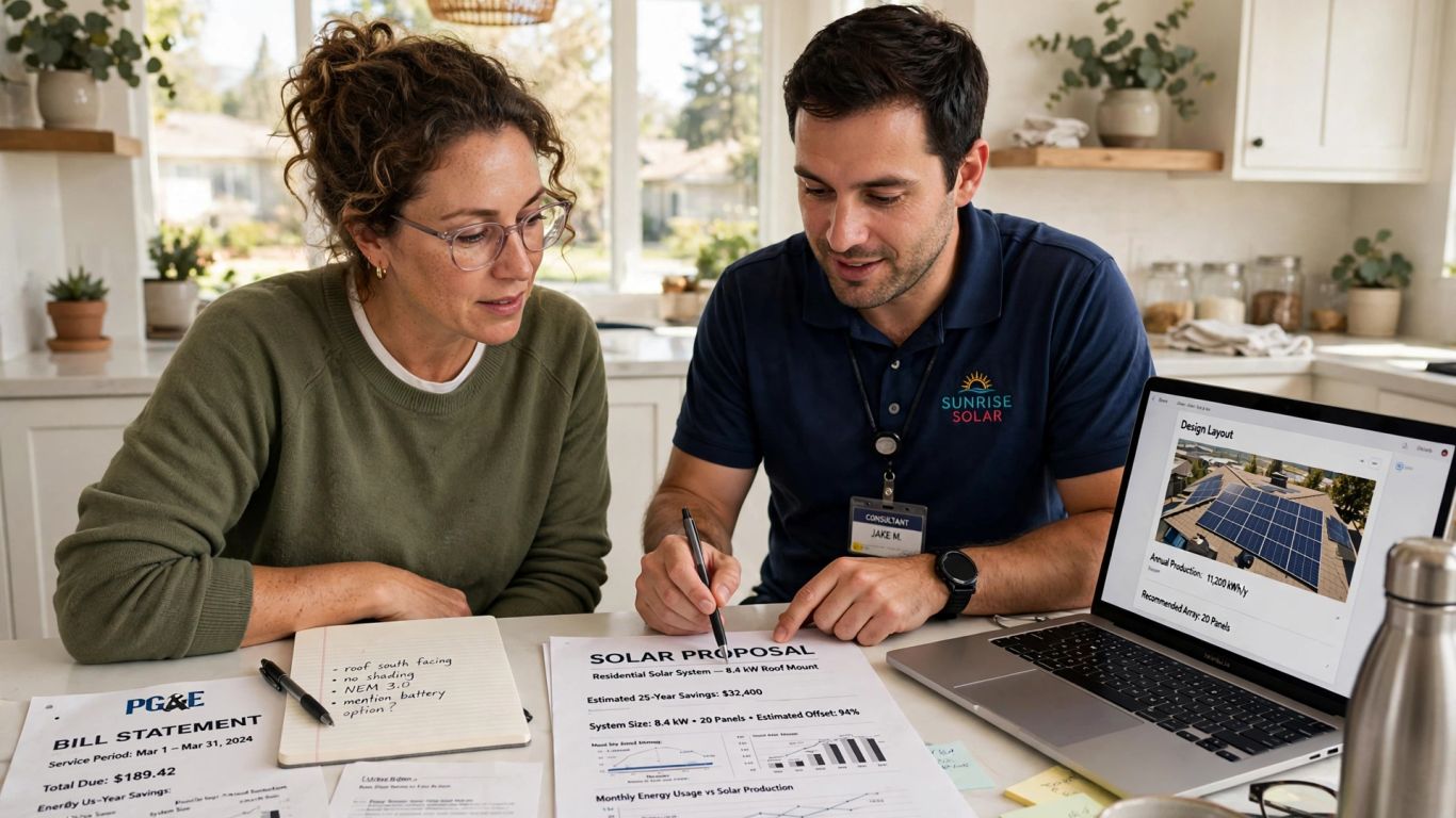 Homeowner reviewing a solar proposal at home