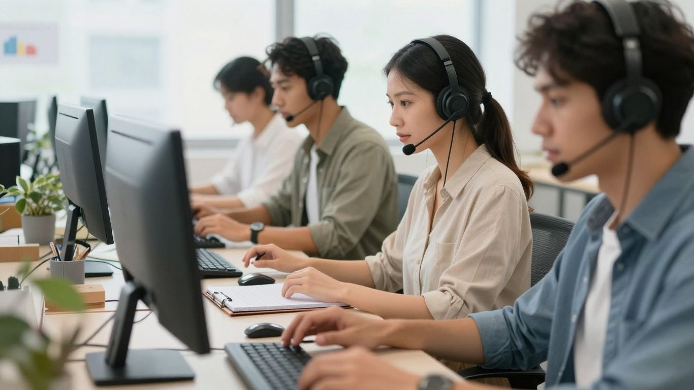 Équipe de support analysant des demandes clients