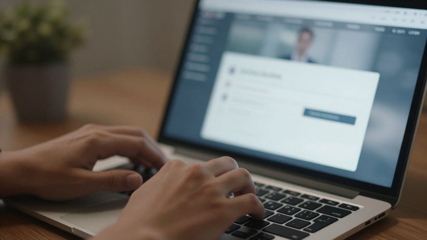 Hands typing on a laptop for Yelp business login.