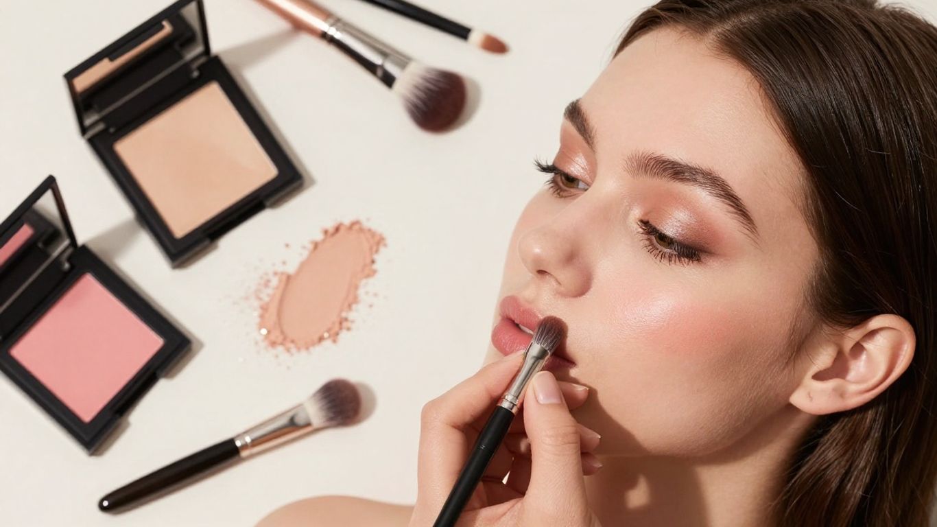 Applying blush, contour, and highlighter with Fable palette.