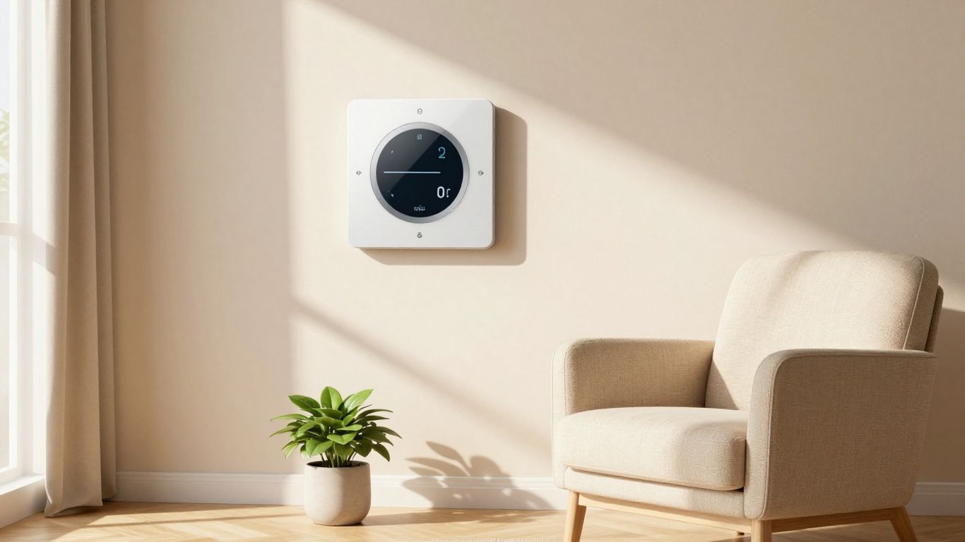 Smart thermostat in a modern living room.