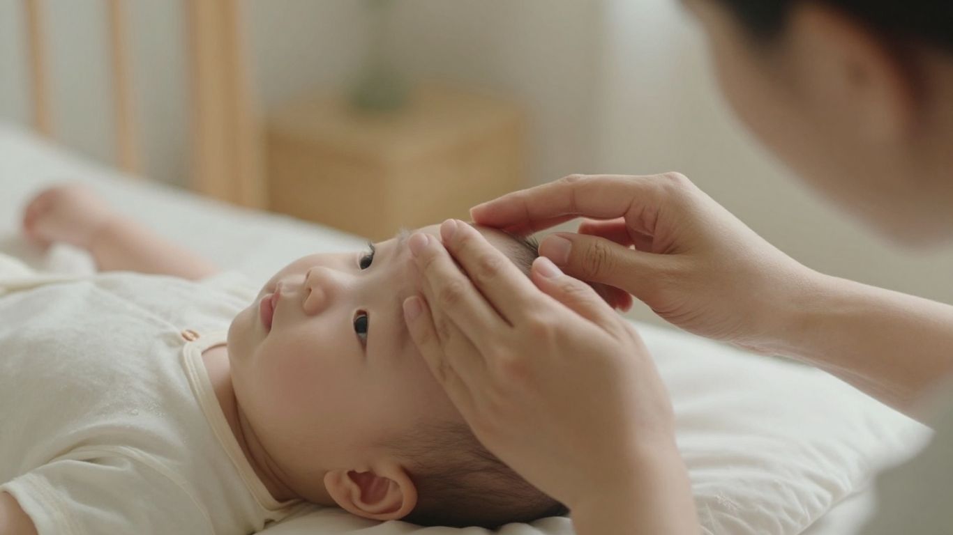 Padre tocando la frente de un bebé para medir la fiebre.
