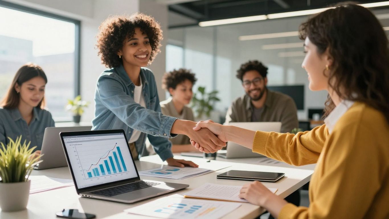 Business professionals collaborating and achieving success.