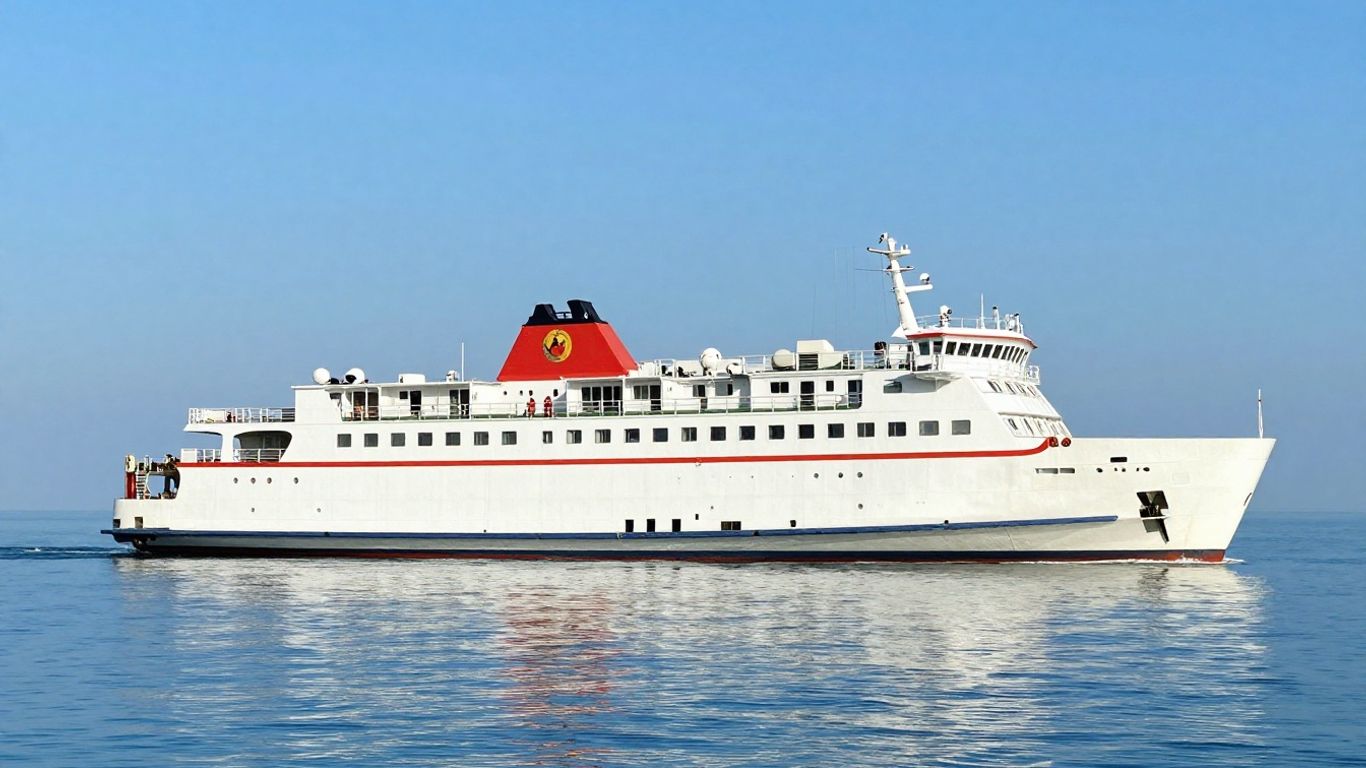Ferry sailing across blue sea towards Sardinia.