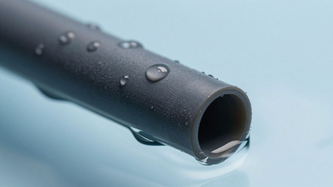 Rubber seal in clear water droplets