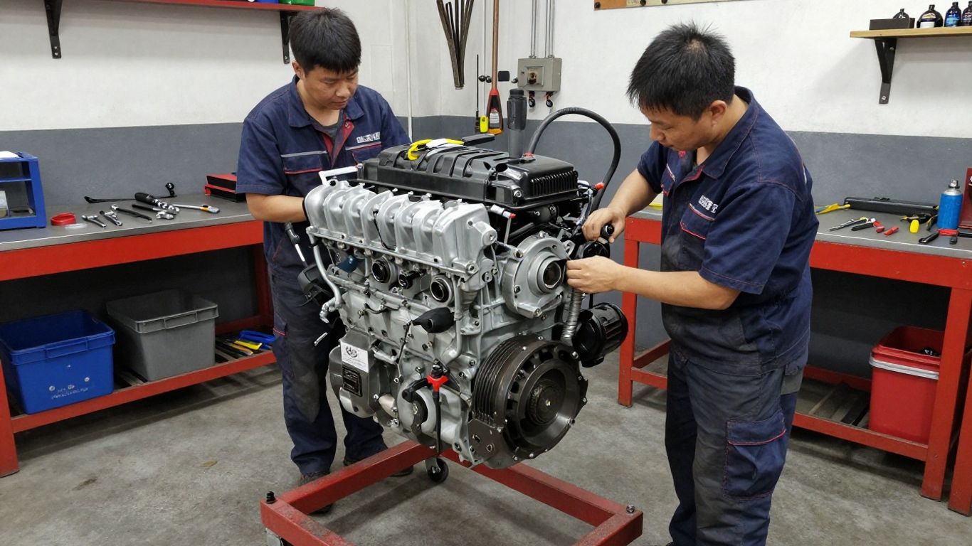 Used diesel engine ready for installation in Geelong workshop.