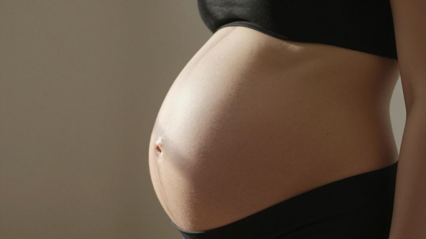 Mujer embarazada de 29 semanas, vientre redondeado.
