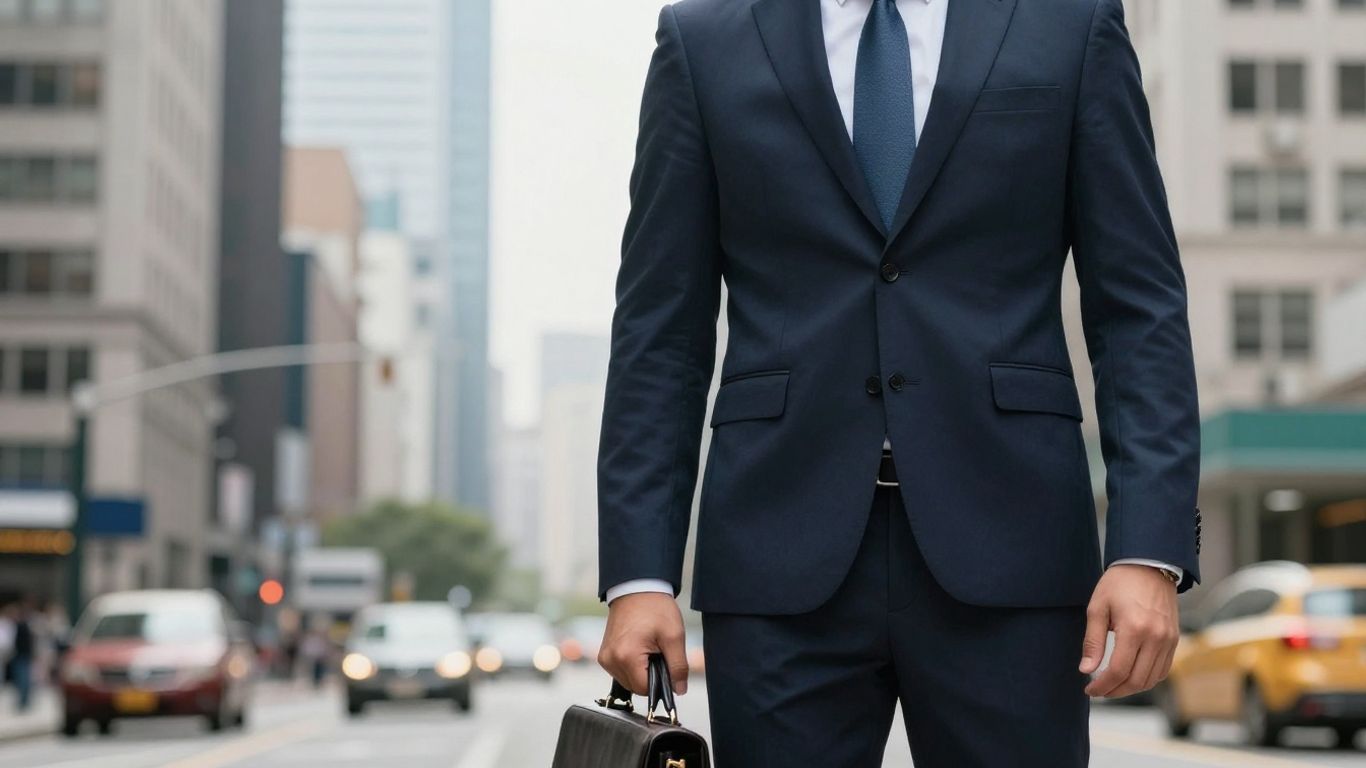 Chief Business Officer in a suit with a cityscape background.