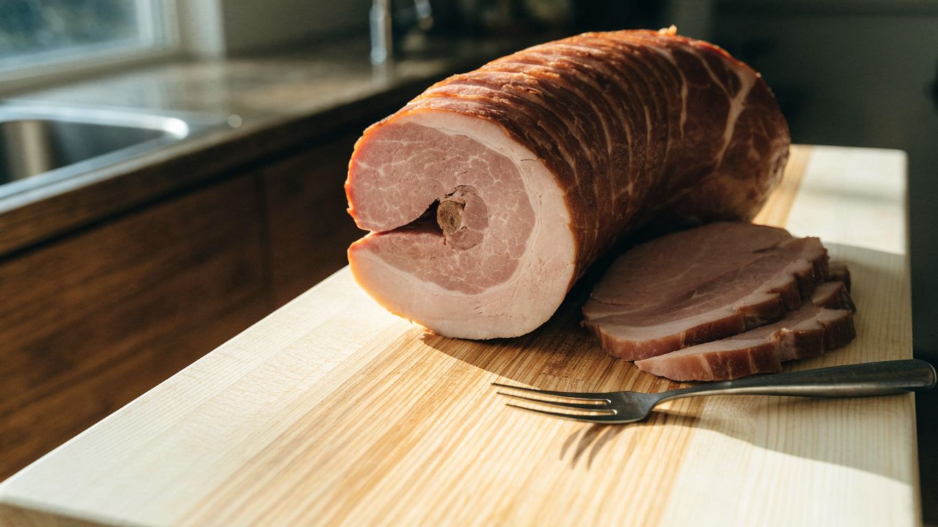 Ham rotated to expose bone and spiral seams