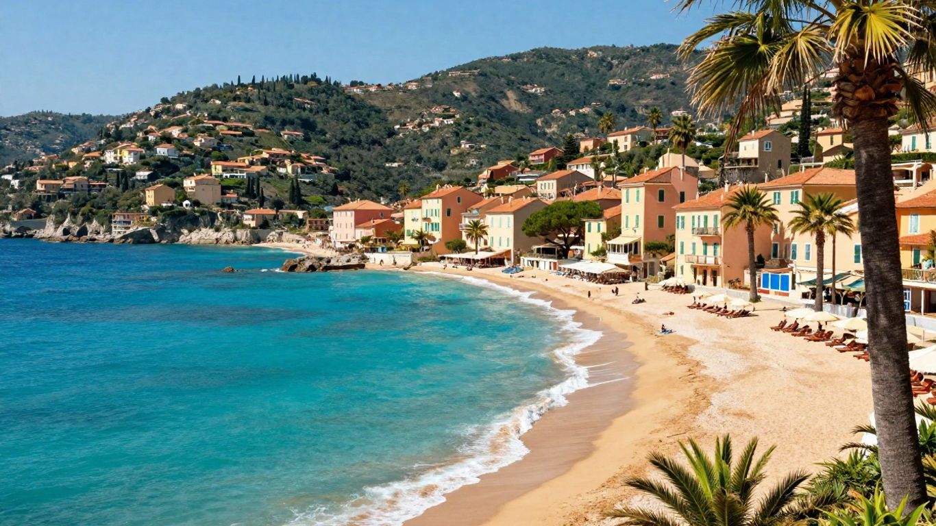 Southern France coast with beaches and villages.