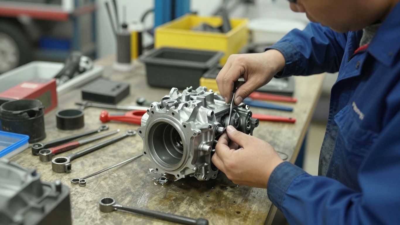 Mechanic working on a Mitsubishi gearbox