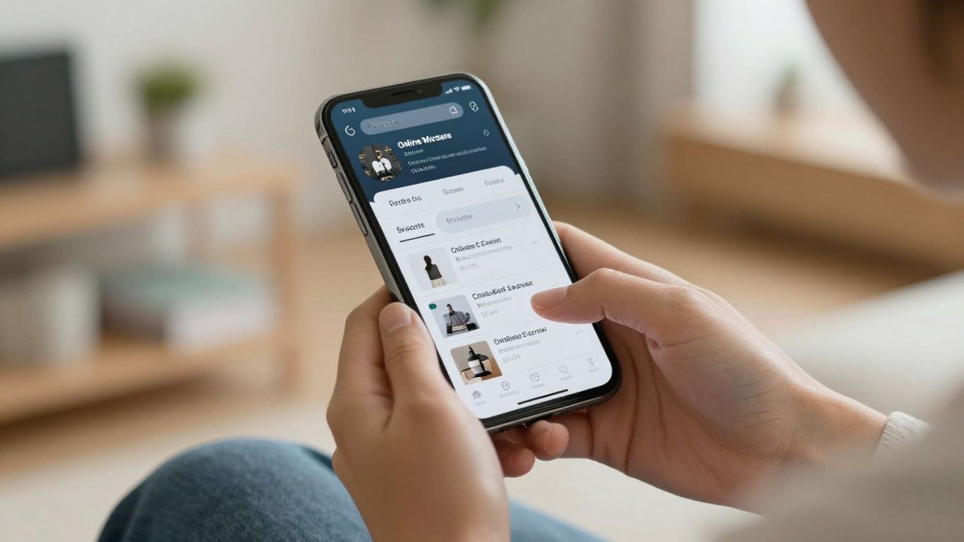 Person looking at online shopping scams on a phone.