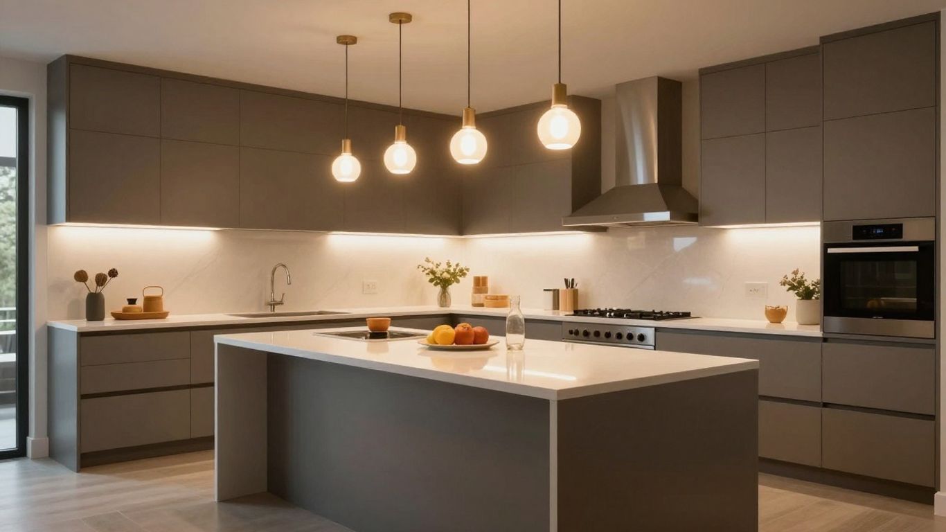 Luxury kitchen island with elegant pendant lighting.