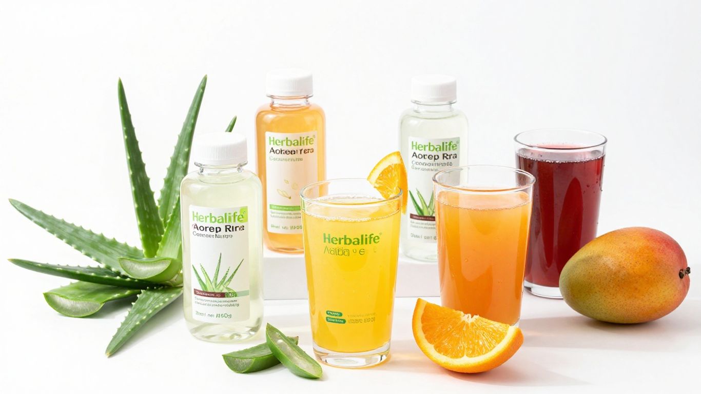 Herbalife Aloe Vera drinks with fruit and aloe leaves