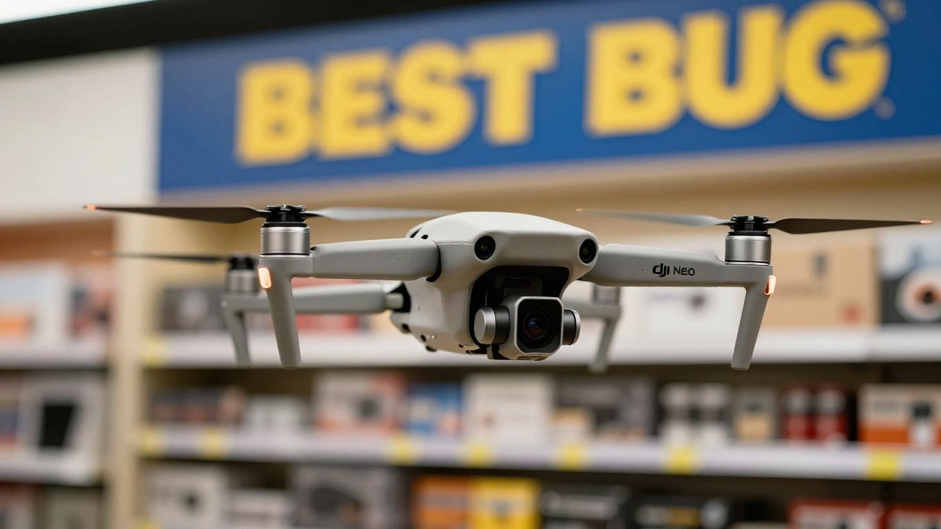 DJI Neo 2 drone in a store setting.