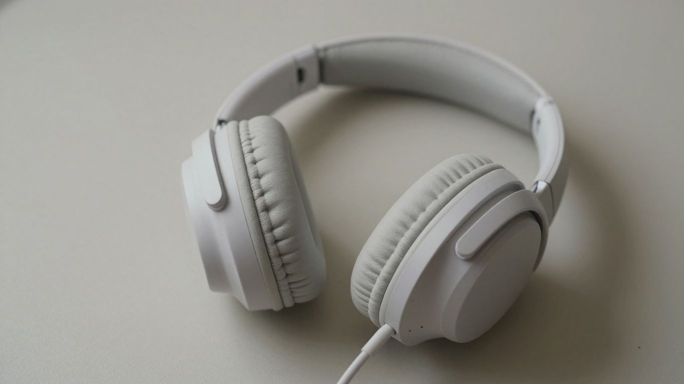 Used headphones on a neutral surface, showing minor wear.