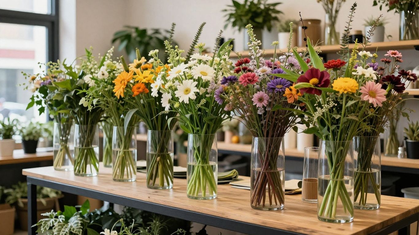 Fresh flowers in vases