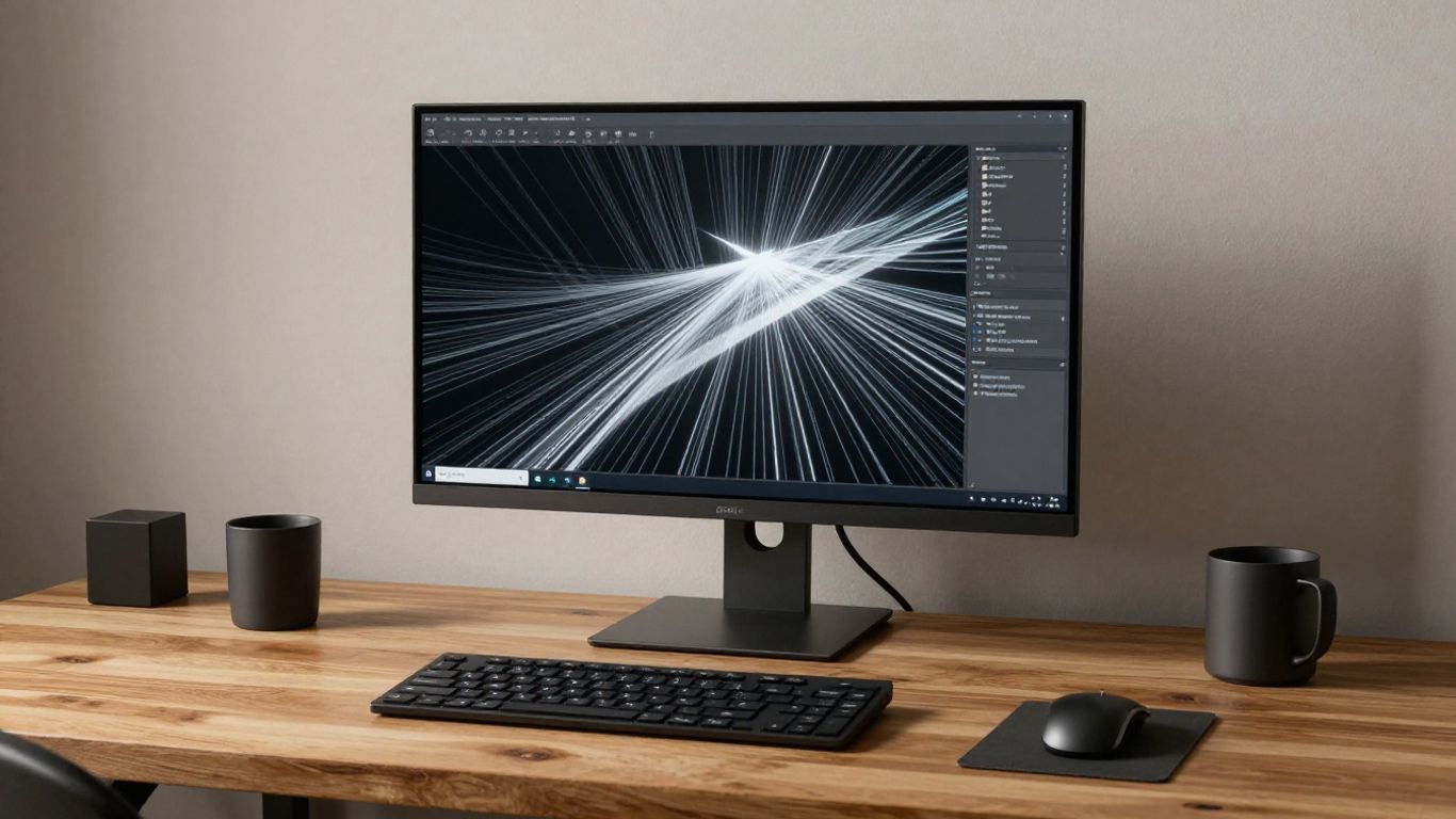 A photograph of a workspace with organized data nodes