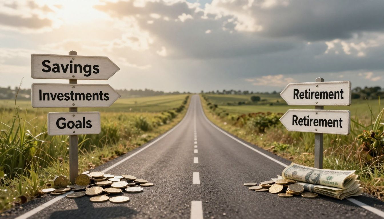 Roadmap for money with signposts for financial goals.