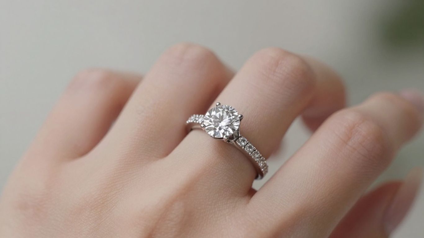Bride's hand with diamond engagement and wedding rings.