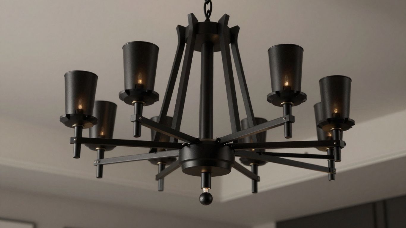Modern black chandelier with artistic geometric design.