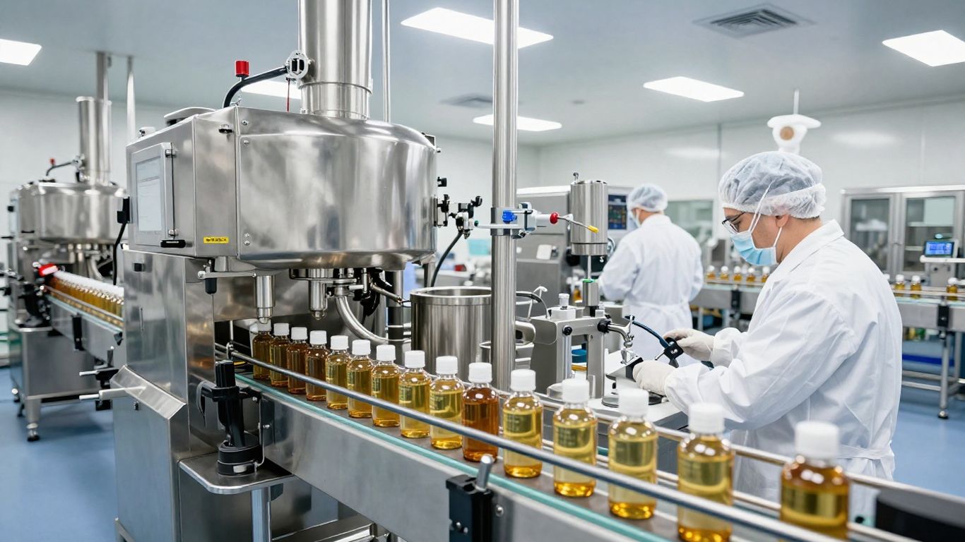 A professional manufacturing facility interior showing packaging processes