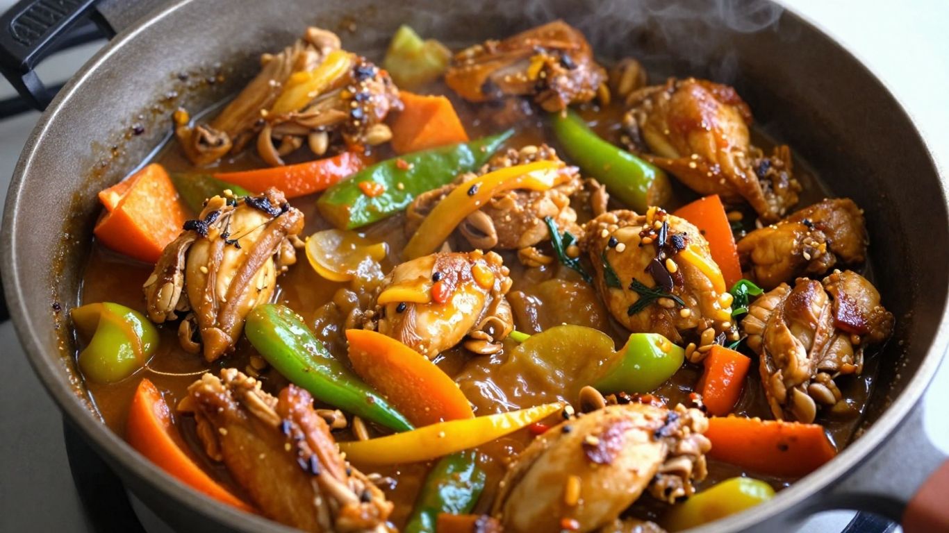 One-pan skillet dinner with chicken and vegetables.