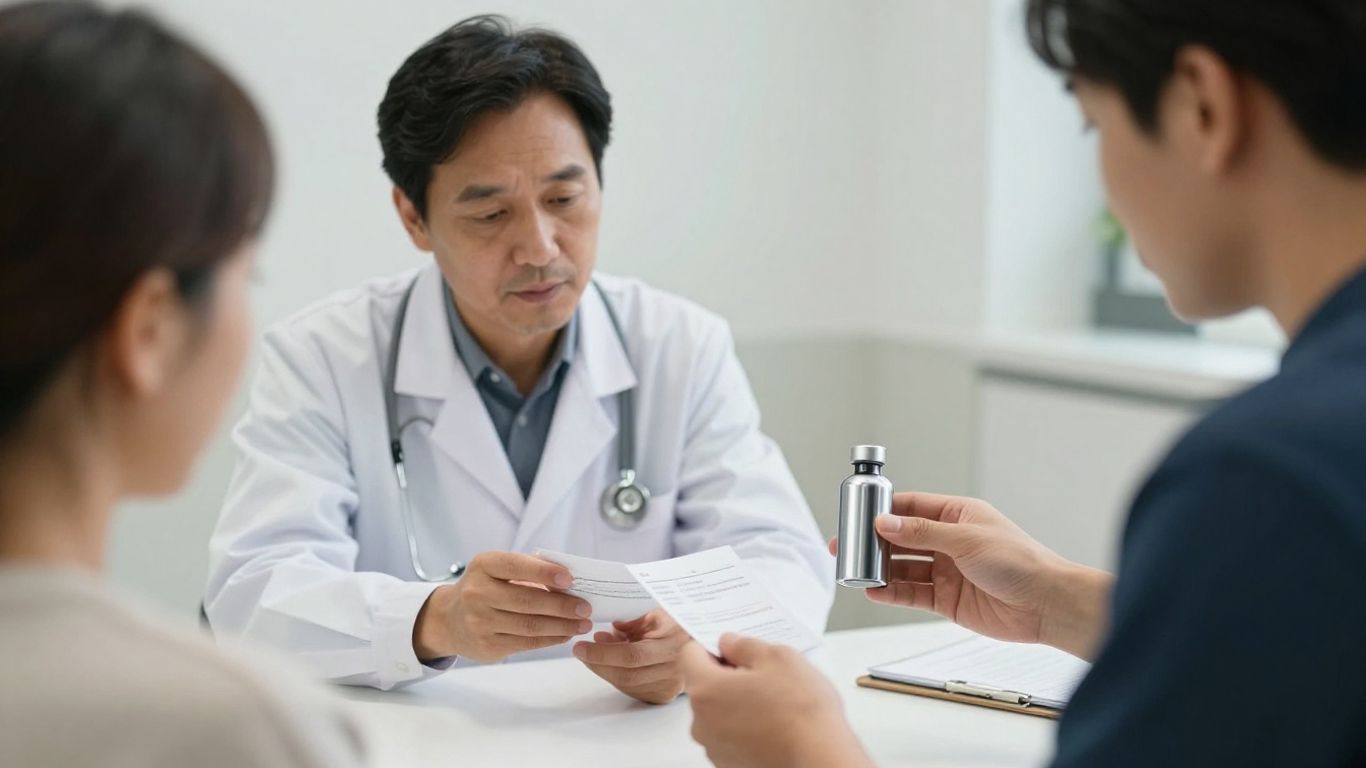 Clinician reviewing a silver product label with patient