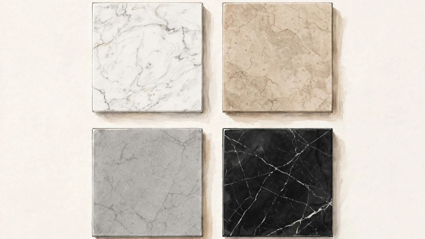 Marble tiles in a range of natural tones