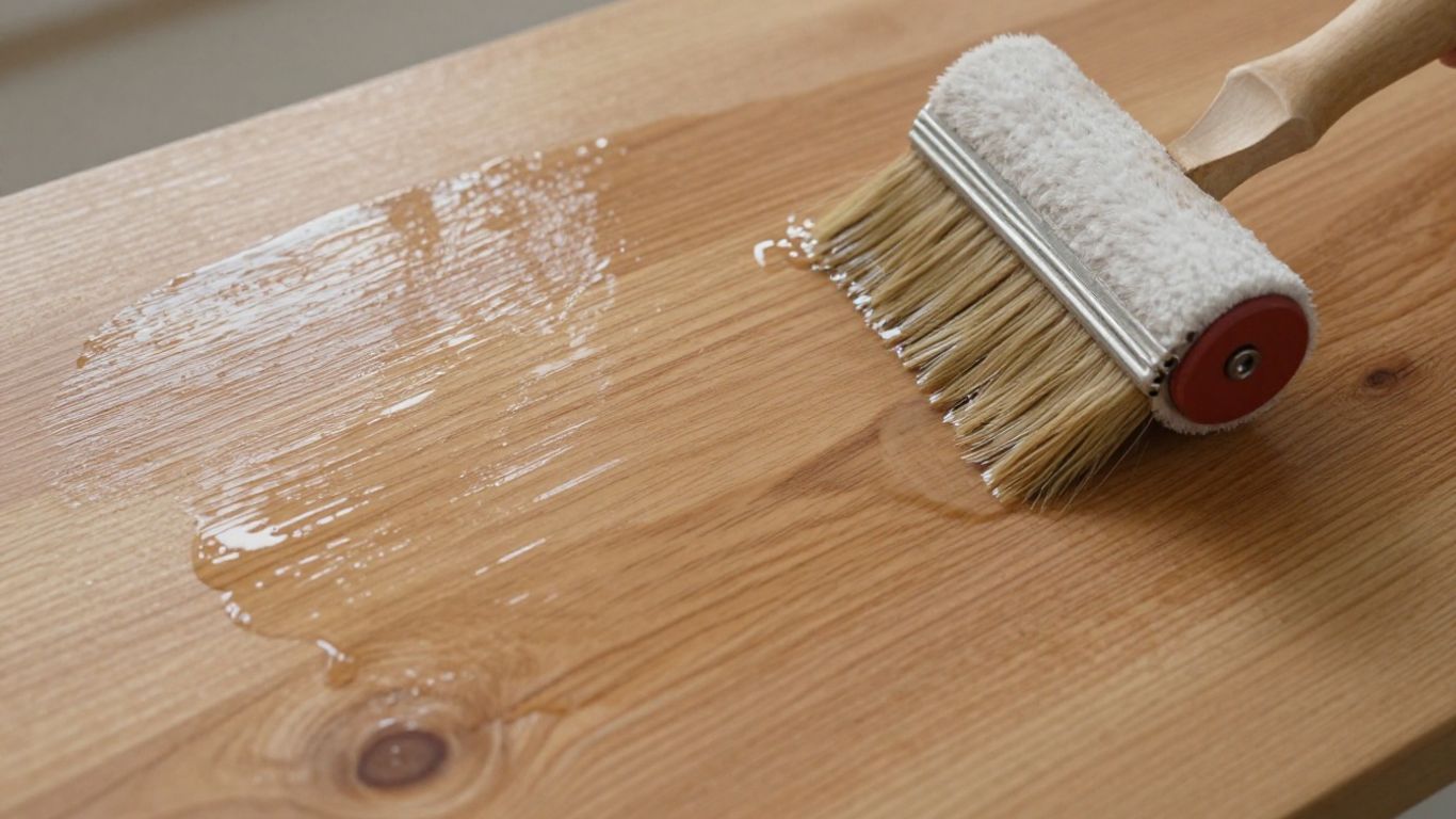 Wooden surface receiving a clear water-based coating.