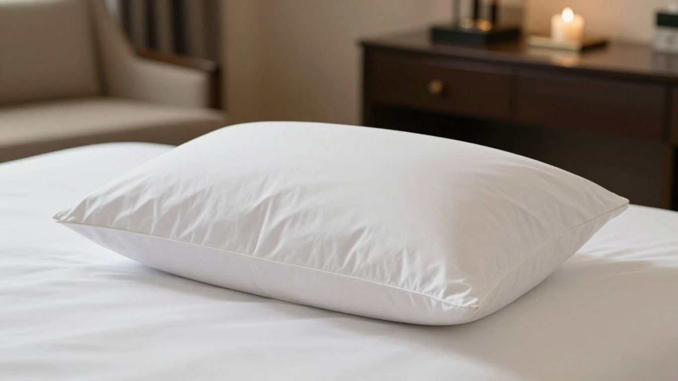 Plush Marriott pillow on a hotel bed.