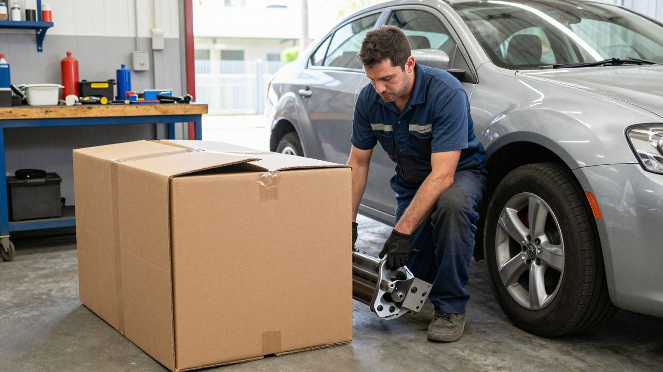 Auto parts order being checked beside a repair vehicle